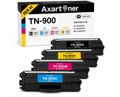 Compatible Pack x4 Brother TN900 Cartuchos de Toner TN-900 para HL-L9200CDWT, HL-L9300CDWTT, MFC-L9550CDW, MFC-L9550CDWT