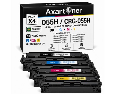 Compatible Pack x4 Canon 055H -con chip- Cartuchos de Toner para Canon i-Sensys LBP662Cdw LBP663Cdw LBP664Cx MF742Cdw MF744Cdw MF746Cx