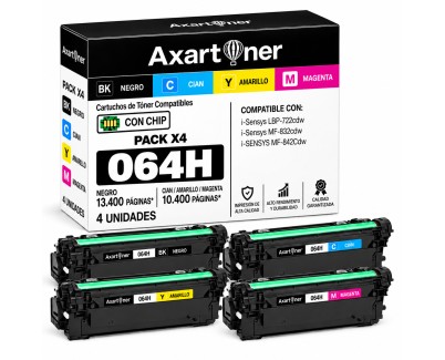 Compatible Pack x4 Canon 064H - Con Chip Cartuchos de Toner para Canon i-SENSYS LBP722cdw MF832cdw MF842cdw