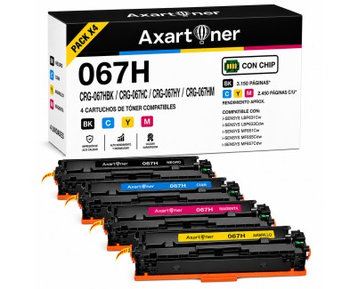 Compatible Pack x4 Canon 067H - con chip - Cartuchos de Toner para Canon i-SENSYS LBP631Cw / LBP633Cdw / MF651Cw / MF655Cdw / MF657Cdw