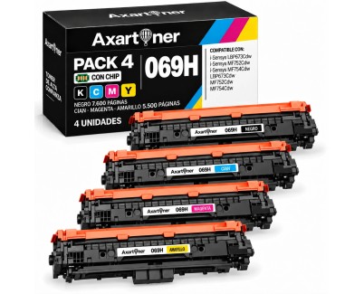 Compatible Pack x4 Canon 069H - con chip - Cartuchos de Toner para I-Sensys LBP673Cdw / MF752Cdw / MF754Cdw