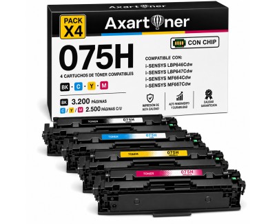 Compatible Pack x4 Canon 075H Cartuchos de Toner para Canon i-SENSYS LBP646Cdw / LBP647Cdw / MF664Cdw / MF667Cdw