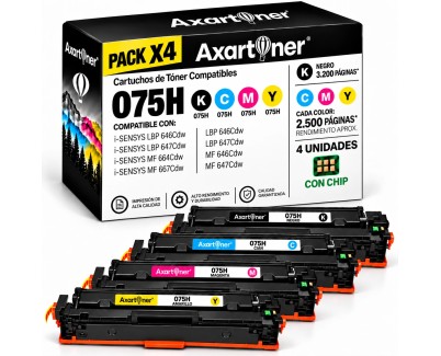 Compatible Pack x4 Canon 075H Cartuchos de Toner para Canon i-SENSYS LBP646Cdw / LBP647Cdw / MF664Cdw / MF667Cdw