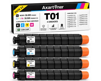 Compatible Pack x4 Canon T01 Cartuchos de Toner para imagePress C60 C600 C600i C65 C650 C700 C750 C800 C850 C910 V700 V800 V900