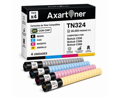 Compatible Pack x4 Cartuchos de Toner TN324 / TN-324 para Konica Minolta Bizhub C258 / C308 / C368