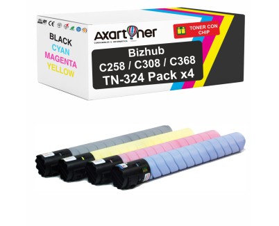 Compatible Pack x4 Cartuchos de Toner TN324 / TN-324 para Konica Minolta Bizhub C258 / C308 / C368
