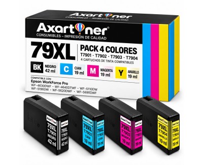 Compatible Pack x4 Epson 79XL - T7901 / T7902 / T7903 / T7904 Cartuchos de Tinta para WF-4630DWF, WF-4640DTWF, WF-5110DW, WF-5190DW, WF-5620DWF, WF-5690DWF