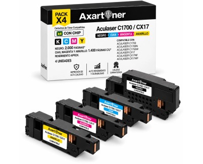 Compatible Pack x4 Epson Aculaser C1700 / C1750 / CX17 Cartuchos de Toner