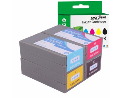 Compatible Pack x4 Epson SJIC22P Cartuchos de Tinta Pigmentada para Epson ColorWorks C3500, TM-C3500