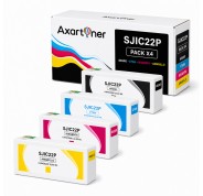 Compatible Pack x4 Epson SJIC22P Cartuchos de Tinta Pigmentada para Epson ColorWorks C3500, TM-C3500
