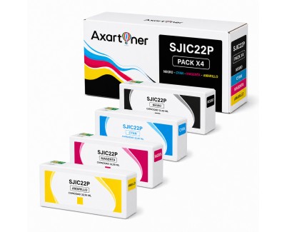 Compatible Pack x4 Epson SJIC22P Cartuchos de Tinta Pigmentada para Epson ColorWorks C3500, TM-C3500