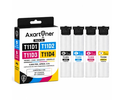 Compatible Pack x4 Epson T11D1 / T11D2 / T11D3 / T11D4 Cartuchos de Tinta Pigmentada para Epson WorkForce Pro WF-C539DW / WF-C5890DWF