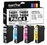 Compatible Pack x4 Epson T40D1 / 2 / 3 / 4 Cartuchos de Tinta Pigmentada para SureColor SC-T2100, SC-T3100, SC-T5100