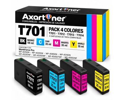 Compatible Pack x4 Epson T7011 / T7012 / T7013 / T7014 Cartuchos de Tinta para WorkForce Pro WP-4015DN, WP-4095DN, WP-4515DN, WP-4525DNF, WP-4595DNF