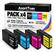 Compatible Pack x4 Epson T7551 / T7552 / T7553 / T7554 Cartuchos de Tinta Pigmentada para WorkForce Pro WF-8010, WF-8090, WF-8510, WF-8590