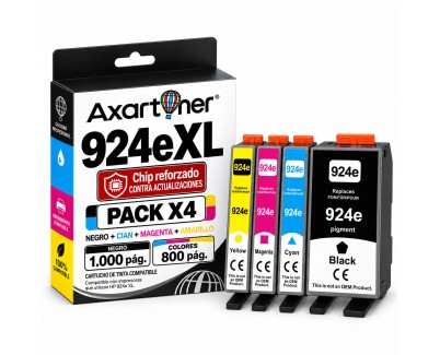 Compatible Pack x4 HP 924e XL / 924 Cartuchos de tinta para HP OfficeJet 8120 / 8120e / 8122e / 8123 / 8124e / 8125e / 8130 / 8130e / 8132e / 8133 / 8134e / 8135e / 8138e / 8139e
