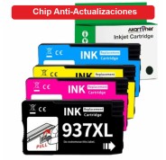 Compatible Pack x4 HP 937e XL (Chip reforzado contra actualizaciones) Cartuchos de Tinta para HP OfficeJet Pro 9110 / 9117 / 9120 / 9122 / 9123 / 9125 / 9128 / 9130 / 9132 / 9133 / 9135 / 9720 / 9730