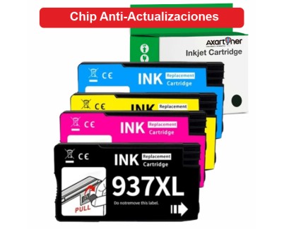 Compatible Pack x4 HP 937e XL (Chip reforzado contra actualizaciones) Cartuchos de Tinta para HP OfficeJet Pro 9110 / 9117 / 9120 / 9122 / 9123 / 9125 / 9128 / 9130 / 9132 / 9133 / 9135 / 9720 / 9730