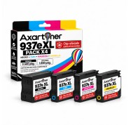 Compatible Pack x4 HP 937e XL (Chip reforzado contra actualizaciones) Cartuchos de Tinta para HP OfficeJet Pro 9110b, 9117b, 9120b, 9120e, 9122e, 9125e, 9130b, 9132e, 9135e, 9720e, 9730e