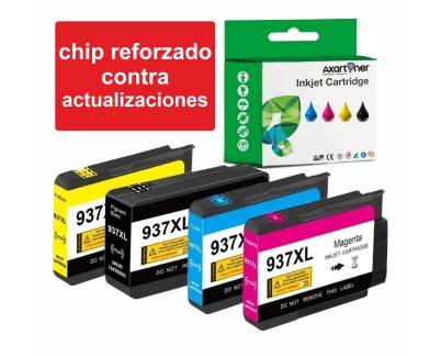 Compatible Pack x4 HP 937e XL (Chip reforzado contra actualizaciones) Cartuchos de Tinta para HP OfficeJet Pro 9110b, 9117b, 9120b, 9120e, 9122e, 9125e, 9130b, 9132e, 9135e, 9720e, 9730e