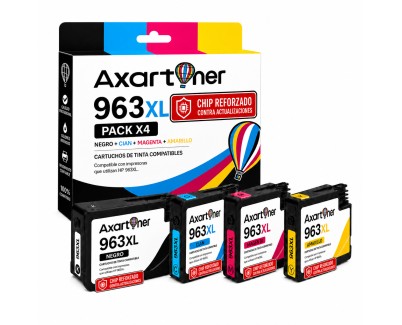 Compatible Pack x4 HP 963XL - Chip reforzado contra actualizaciones - Cartuchos de Tinta 3YP35AE / 6ZC70AE (Funcionan en impresoras que terminan en E)
