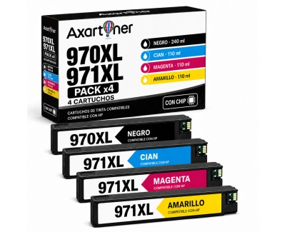 Compatible Pack x4 HP 970XL / HP 971XL Cartuchos de Tinta para OfficeJet Pro X451 X476 X551 X576