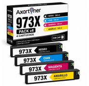 Compatible Pack x4 HP 973X (chip actualizado) Cartuchos de Tinta Pigmentada