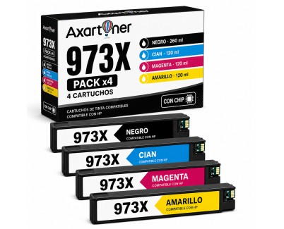 Compatible Pack x4 HP 973X (chip actualizado) Cartuchos de Tinta Pigmentada