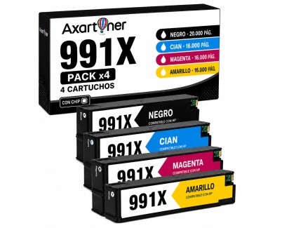Compatible Pack x4 HP 991X / 991A Cartuchos de Tinta Pigmentada para PageWide Color 755dn 774dn 779dn / PageWide Managed P77740z P77750z / PageWide Pro 750dw MFP 772dn MFP 772hn MFP 774dn MFP 777z MFP 777zs MFP 779dn