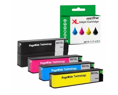 Compatible Pack x4 HP 991X / 991A Cartuchos de Tinta Pigmentada para PageWide Color 755dn 774dn 779dn / PageWide Managed P77740z P77750z / PageWide Pro 750dw MFP 772dn MFP 772hn MFP 774dn MFP 777z MFP 777zs MFP 779dn