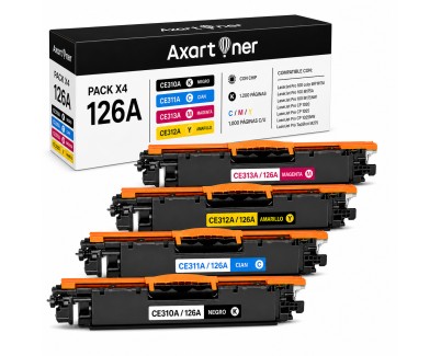Compatible Pack x4 HP CE310A / CE311A / CE312A / CE313A / 126A Cartuchos de Toner para HP LaserJet Pro CP1025NW CP1025 M275, HP LaserJet Pro 100 Color MFP M175NW M175A
