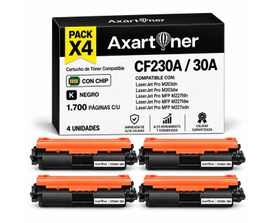 Compatible Pack x4 HP CF230A / 30A Negro Cartucho de Toner para HP LaserJet Pro M203dw, M203dn, M227fdw, M227fdn, M227sdn