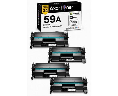 Compatible Pack x4 HP CF259A / 59A - CON CHIP - Negro Cartucho de Toner para HP LaserJet Pro M304a, M404dn, M404dw, M404n, MFP M428dw, MFP 428fdn, MFP M428fdw, Enterprise M406dn, MFP M430f