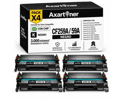 Compatible Pack x4 HP CF259A / 59A - CON CHIP - Negro Cartucho de Toner para HP LaserJet Pro M304a, M404dn, M404dw, M404n, MFP M428dw, MFP 428fdn, MFP M428fdw, Enterprise M406dn, MFP M430f