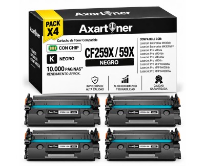 Compatible Pack x4 HP CF259X / 59X - CON CHIP - Negro Cartucho de Toner para HP LaserJet Pro M304a, M404dn, M404dw, M404n, MFP M428dw, MFP 428fdn, MFP M428fdw, Enterprise M406dn, MFP M430f
