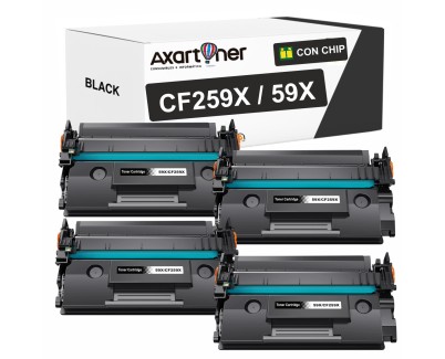 Compatible Pack x4 HP CF259X / 59X - CON CHIP - Negro Cartucho de Toner para HP LaserJet Pro M304a, M404dn, M404dw, M404n, MFP M428dw, MFP 428fdn, MFP M428fdw, Enterprise M406dn, MFP M430f