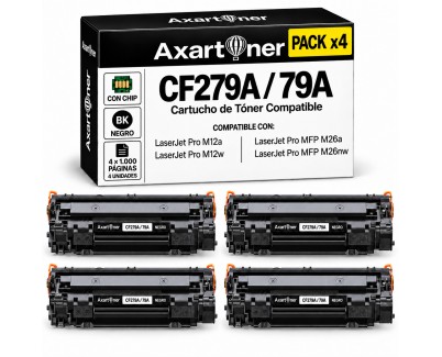 Compatible Pack x4 HP CF279A / 79A Negro Cartucho de Toner para HP LaserJet Pro M12a / M12w / MFP M26a / MFP M26nw
