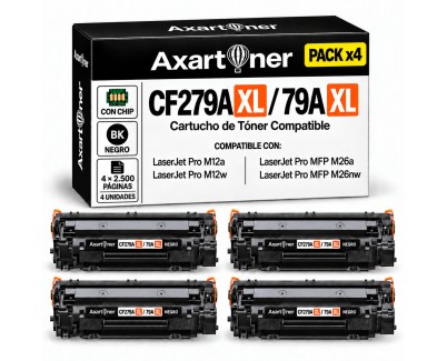 Compatible Pack x4 HP CF279A XL / 79X Negro Cartucho de Toner Alta Capacidad / Jumbo para HP LaserJet Pro M12a / M12w / MFP M26a / MFP M26nw