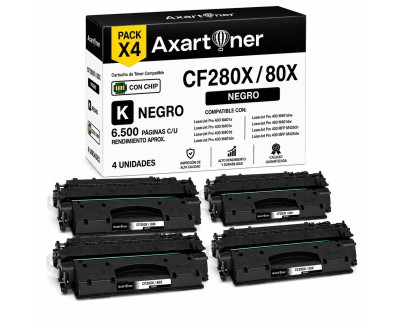 Compatible Pack x4 HP CF280X / 80X Negro Cartuchos de Toner