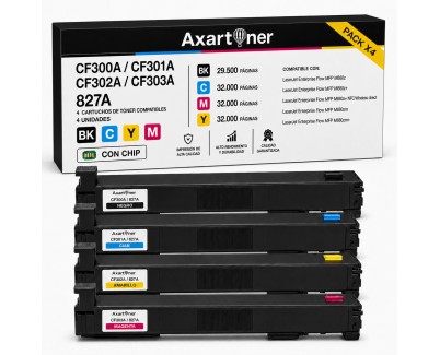 Compatible Pack x4 HP CF300A / CF301A / CF302A / CF303A - 827A Cartuchos de Toner para HP Color LaserJet Enterprise Flow MFP M880 M880z+ M880z M880z+NFC