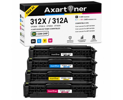 Compatible Pack x4 HP CF380X / CF381A / CF382A / CF383A / 312A - 312X / 312A Cartuchos de Toner para HP Color LaserJet Pro MFP M476dn / M476dw / M476nw