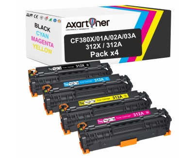 Compatible Pack x4 HP CF380X / CF381A / CF382A / CF383A / 312A - 312X / 312A Cartuchos de Toner para HP Color LaserJet Pro MFP M476dn / M476dw / M476nw