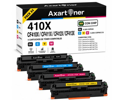 Compatible Pack x4 HP CF410X / CF411X / CF412X / CF413X Cartuchos de Toner 410X / 410A para HP Color LaserJet Pro M452dn M452nw MFP M377dw MFP M477fdn MFP M477fdw MFP M477fnw