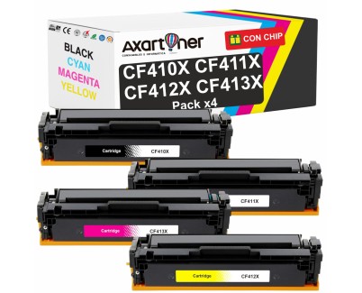 Compatible Pack x4 HP CF410X / CF411X / CF412X / CF413X Cartuchos de Toner 410X / 410A para HP Color LaserJet Pro M452dn M452nw MFP M377dw MFP M477fdn MFP M477fdw MFP M477fnw