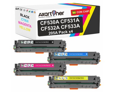 Compatible Pack x4 HP CF530A / CF531A / CF532A / CF533A / 205A Cartuchos de Toner para HP Color LaserJet Pro M154a M154nw MFP M180 MFP M180n MFP M181 MFP M181fw