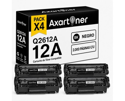 Compatible Pack x4 HP Q2612A / 12A Negro Cartucho de Toner para HP LaserJet 1010 1012 1015 1018 1020 1022 1022n 1022nw 3020 3030 3050 3052 3055 M1005 M1005mfp M1319 M1319f