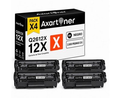 Compatible Pack x4 HP Q2612X / 12X Negro Cartucho de Toner para HP LaserJet 1010 1012 1015 1018 1020 1022 1022n 1022nw 3020 3030 3050 3052 3055 M1005 M1005mfp M1319 M1319f