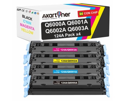 Compatible Pack x4 HP Q6000A / Q6001A / Q6002A / Q6003A / 124A Cartuchos de Toner para HP Color LaserJet 1600, 2600n, 2605, 2605dn, 2605dtn, CM1015, CM1015 MFP, CM1017, CM1017 MFP