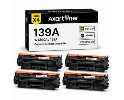 Compatible Pack x4 HP W1390A / 139A - CON CHIP - Negro Cartucho de Toner para HP LaserJet Pro 3001dn 3001dw 3002dn 3002dw 3003dn 3003dw 3004dn 3004dw / Lasejert Pro MFP 3101fdn 3101fdw 3102fdn 3102fdw 3103fdn 3103fdw 3104fdn 3104fdw