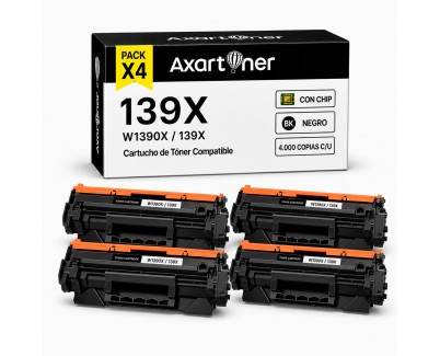 Compatible Pack x4 HP W1390X / 139X - CON CHIP - Negro Cartucho de Toner (NO usar en impresoras terminan en E) para HP LaserJet Pro 3001, 3002, 3003, 3004, MFP 3101, MFP 3102, MFP 3103, MFP3104